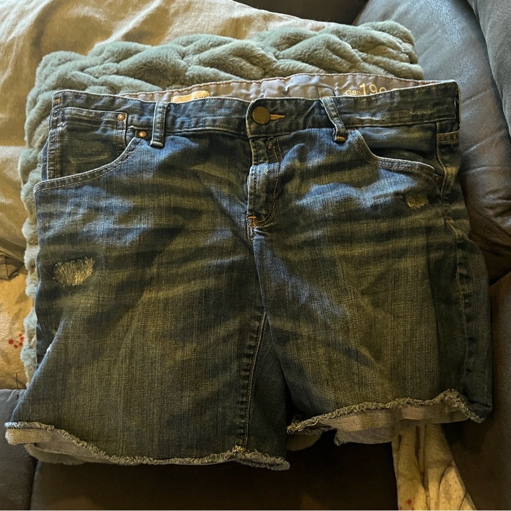 GAP Women's Dark Blue Denim Shorts - Casual Frayed Hem